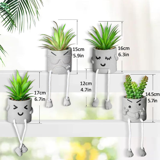 Creative Artificial Succulent Plants in pots - 4 Pieces Mini Fake Plant Faux Succulent Emotional Cement Potted for Home Desk Shelf Kitchen and Office Decor (4 PCS New)