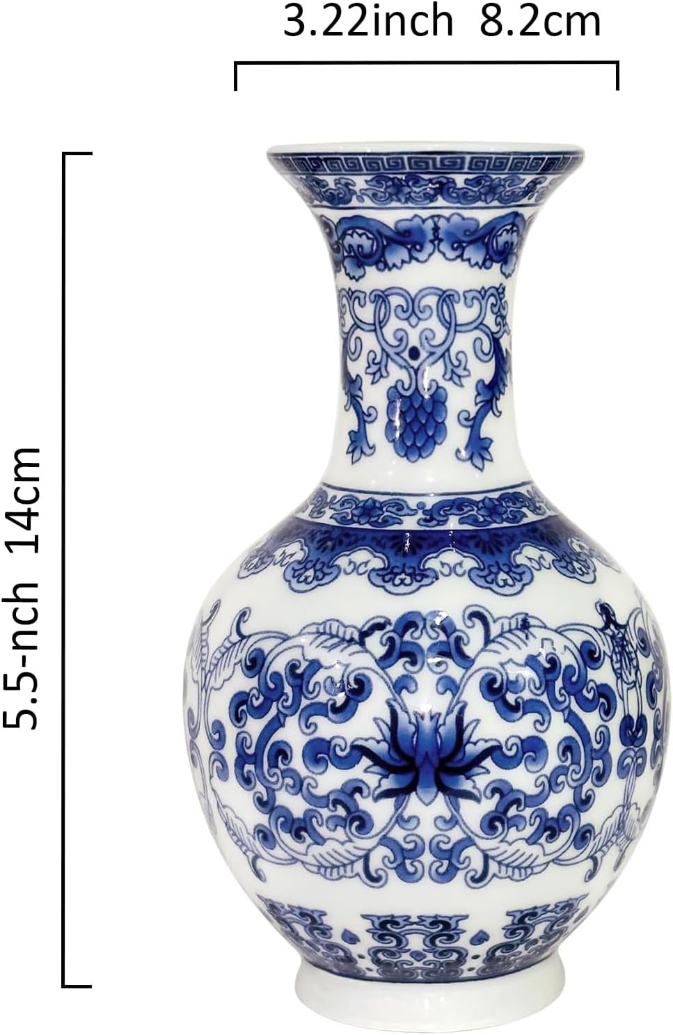 fanquare Small Blue and White Porcelain Vase, Chinese Porcelain Vase for Home Decor, Traditional Ceramic Flower Vase, 5.5"