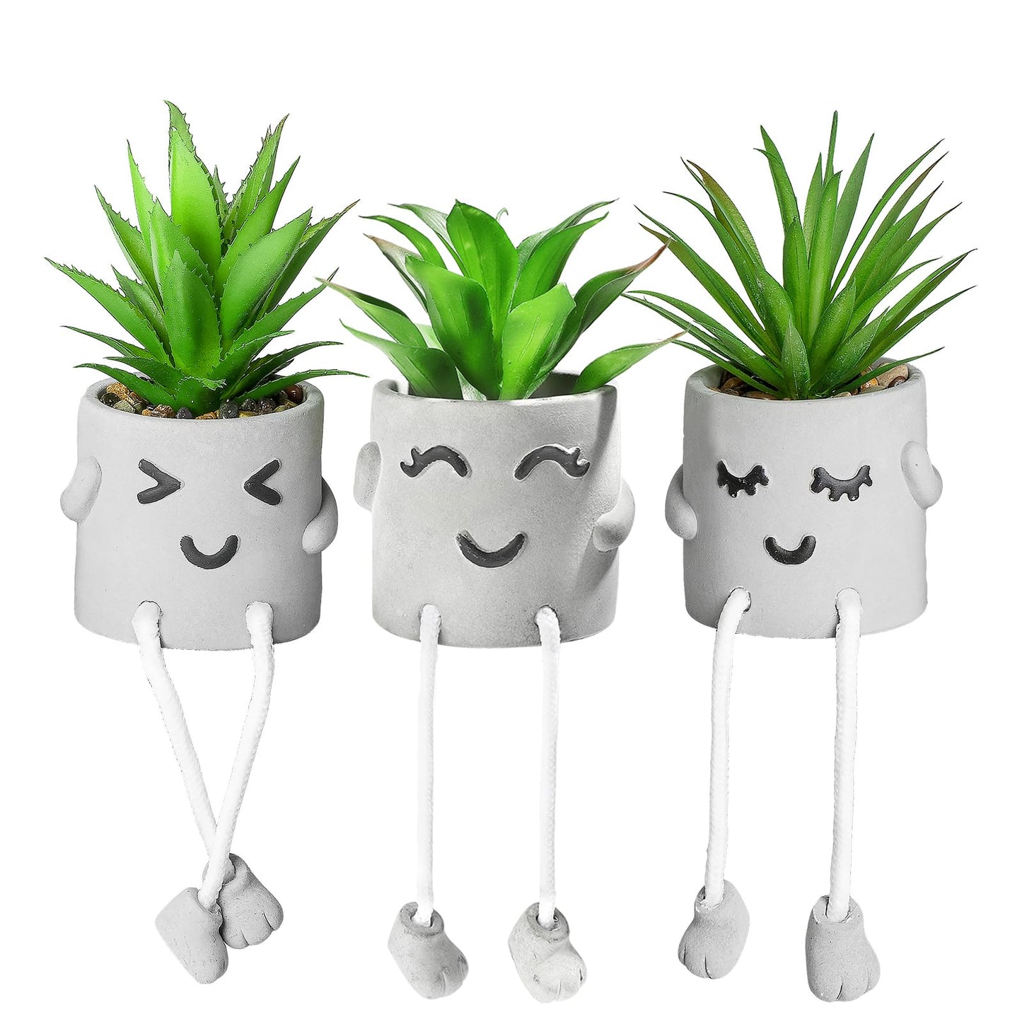 Creative Artificial Succulent Plants in pots - 4 Pieces Mini Fake Plant Faux Succulent Emotional Cement Potted for Home Desk Shelf Kitchen and Office Decor (4 PCS New)