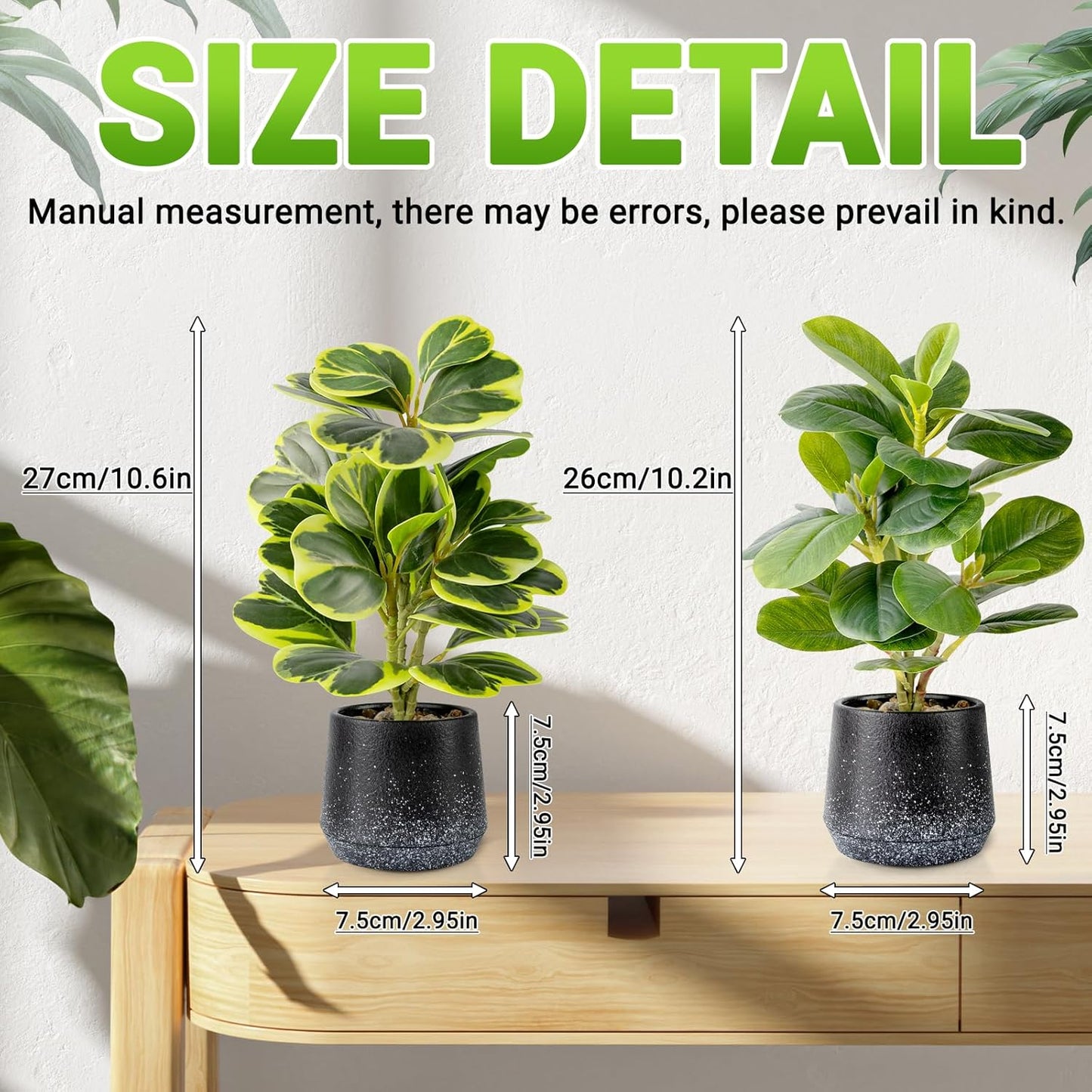 2 Pack Realistic Artificial Potted Plants Peperomia Obtusifolia, 11" Small Faux Greenery for Desk, Bathroom, Office, or Home Decor (Evergreen, Maintenance Free)